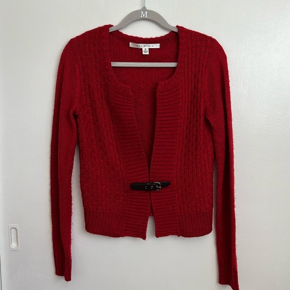 MAX STUDIO Red Alpaca Wool Blend Cardigan with Leather Belt Closure Size M - Picture 1 of 5